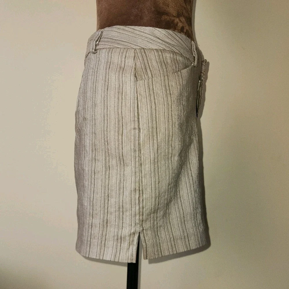 Vintage Rampage Y2K 90's Low Rise Mini‎ Skirt Tan Olive Striped Stretch Size 7